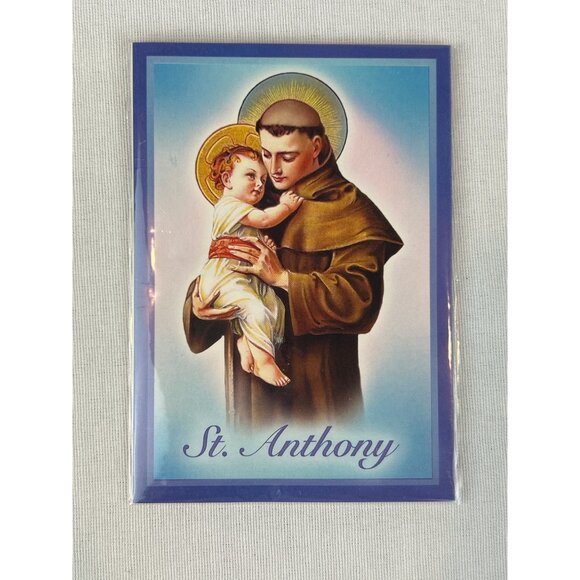 Vintage St. Anthony Gold-Tone Necklace & Prayer Card Gift Set Catholic NOS A - Picture 1 of 4